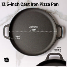 Load image into Gallery viewer, 13.5" 35cm Pre-Seasoned Cast Iron Pizza Baking Pan Cooking Griddle Stove Oven Grill Campfire
