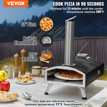 Load image into Gallery viewer, VEVOR Outdoor Pizza Oven, 12" Wood Fired Pizza Ovens, Pellet Pizza Stove with Built-in Thermometer, with Thickened Cordierite, Rotating Pizza Stone, Carry Bag, Shovel, Portable Pizza Maker for Outside Backyard Patio Camping Black
