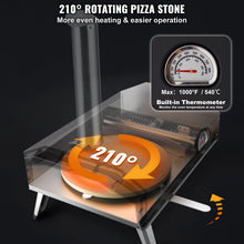 Load image into Gallery viewer, VEVOR Outdoor Pizza Oven, 12" Wood Fired Pizza Ovens, Pellet Pizza Stove with Built-in Thermometer, with Thickened Cordierite, Rotating Pizza Stone, Carry Bag, Shovel, Portable Pizza Maker for Outside Backyard Patio Camping Black
