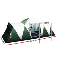 Load image into Gallery viewer, Weisshorn Family Camping Tent 12 Person Hiking Beach Tents (3 Rooms) Green