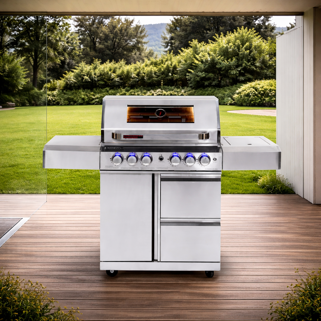 Grillmaster 4 BBQ in backyard setting