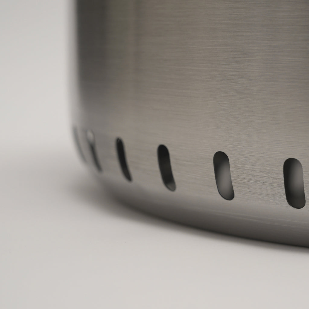 Close up of the Ecoflame smokeless fire pit air vents at the bottom of the fire pit