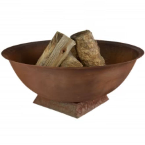 Cast Iron fire pit with wooden logs on a white background