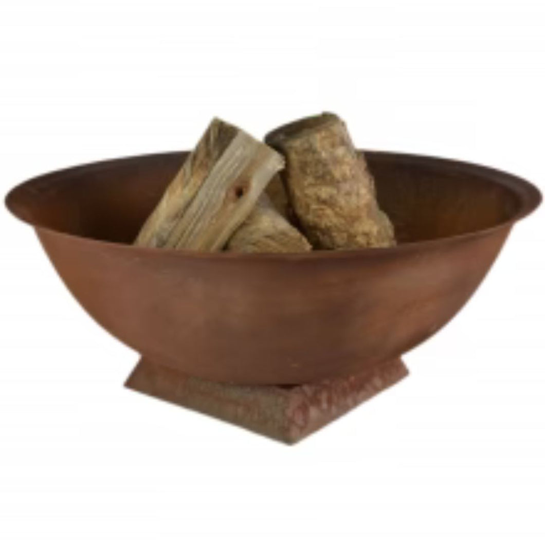 Cast Iron fire pit with wooden logs on a white background