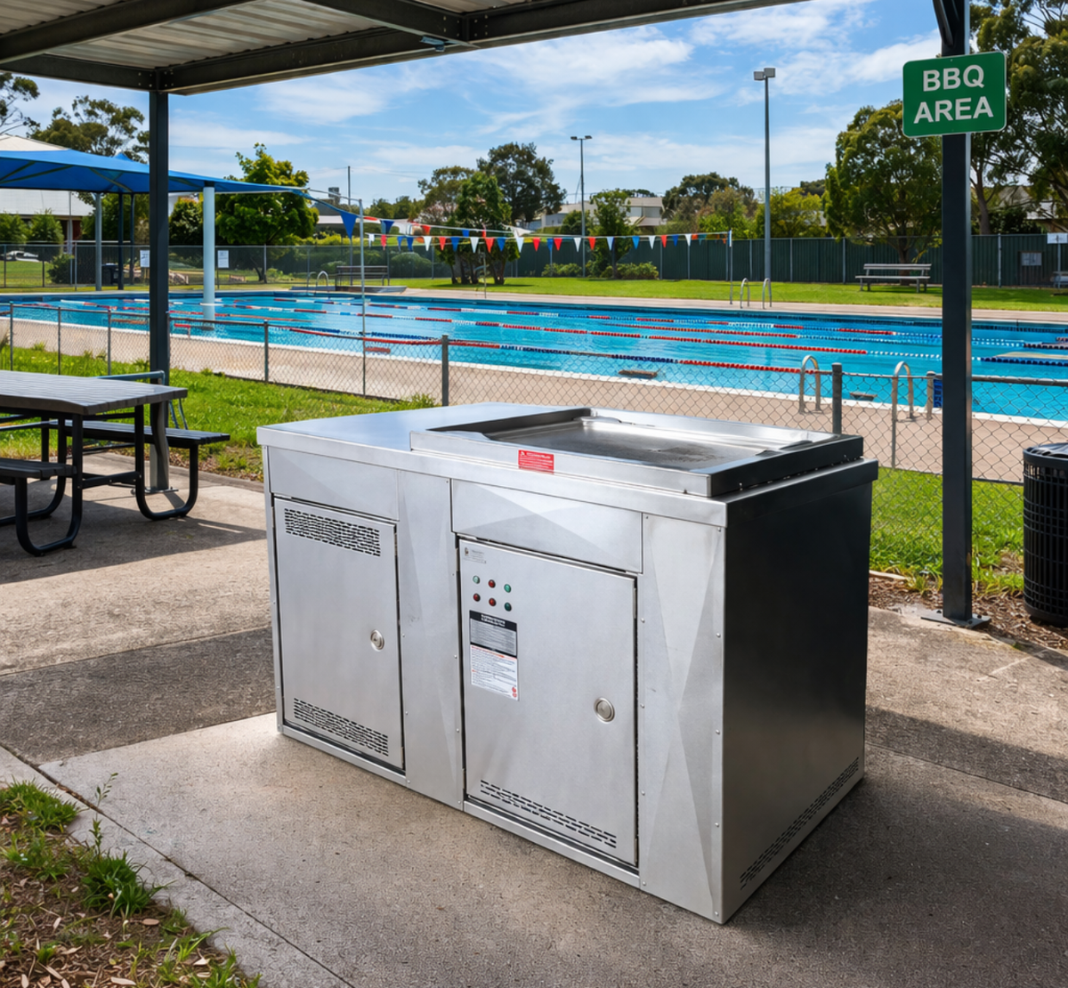 Single Cabinet with Stainless Steel Cladding in public pool setting