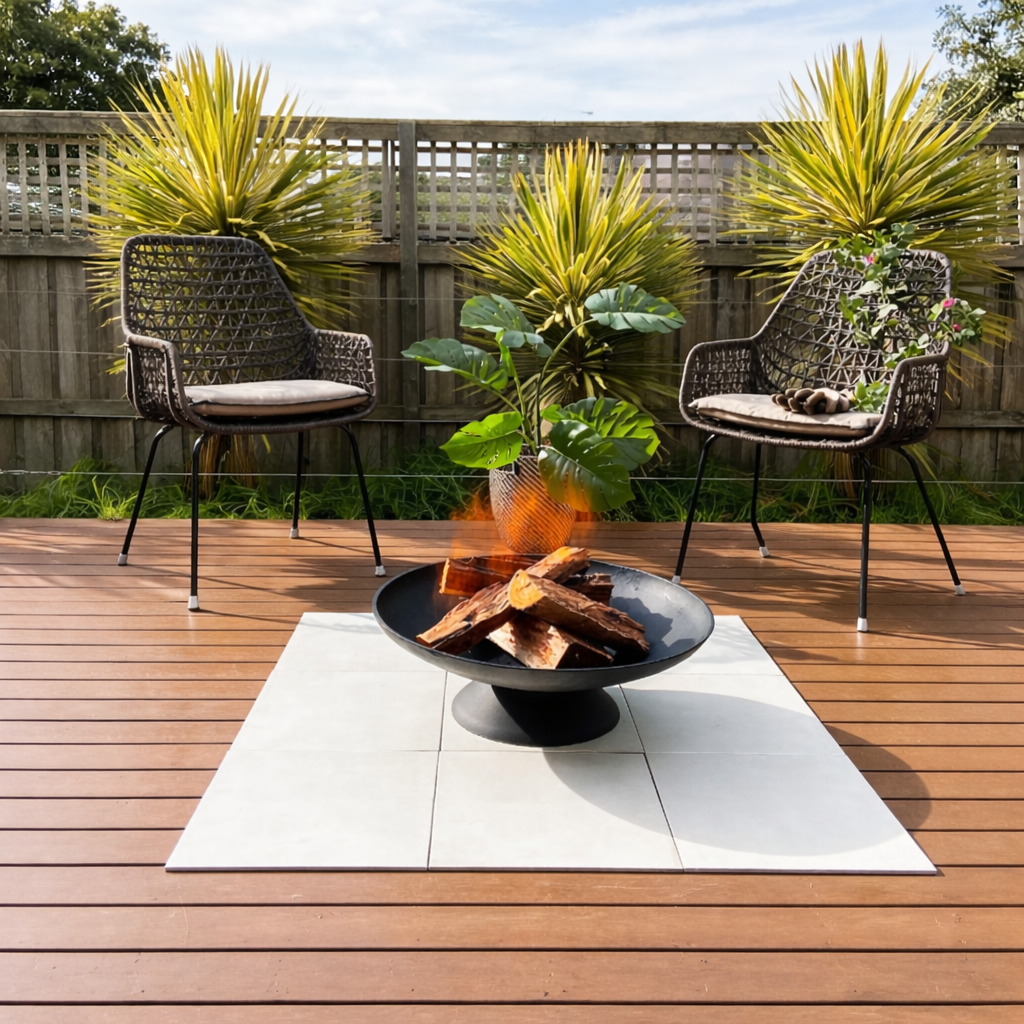 Cozy deck with modern fire pit
