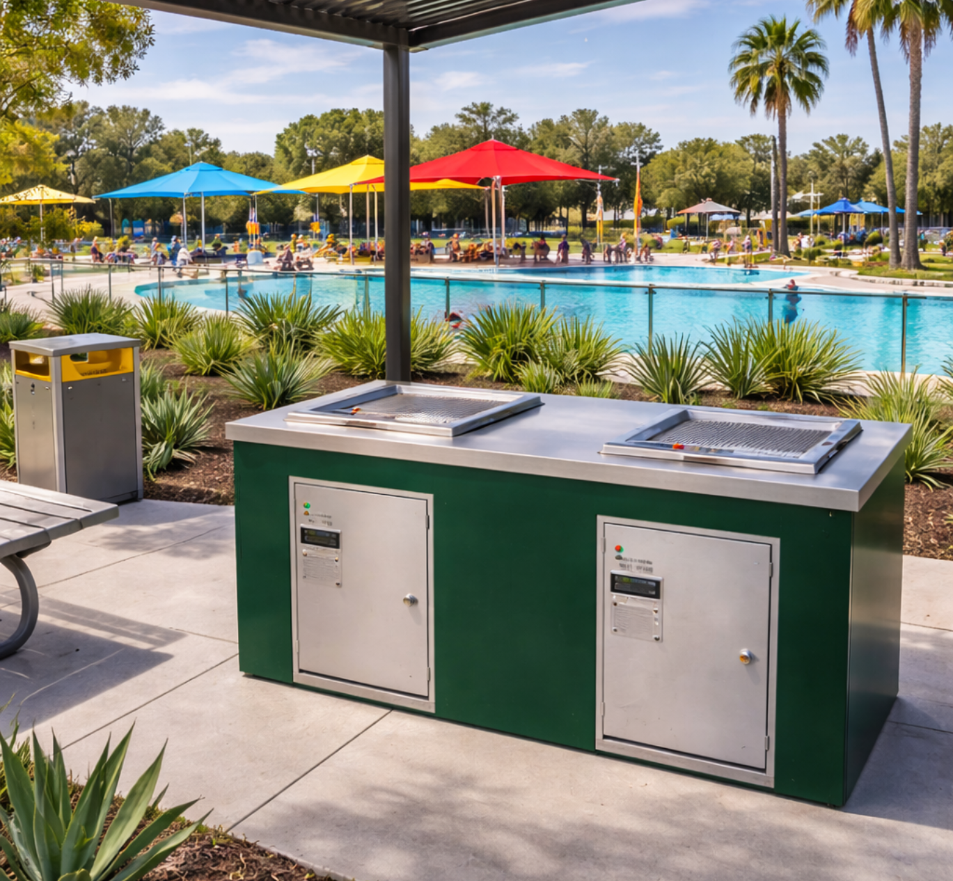 Double BBQ Cabinet in resort pool setting