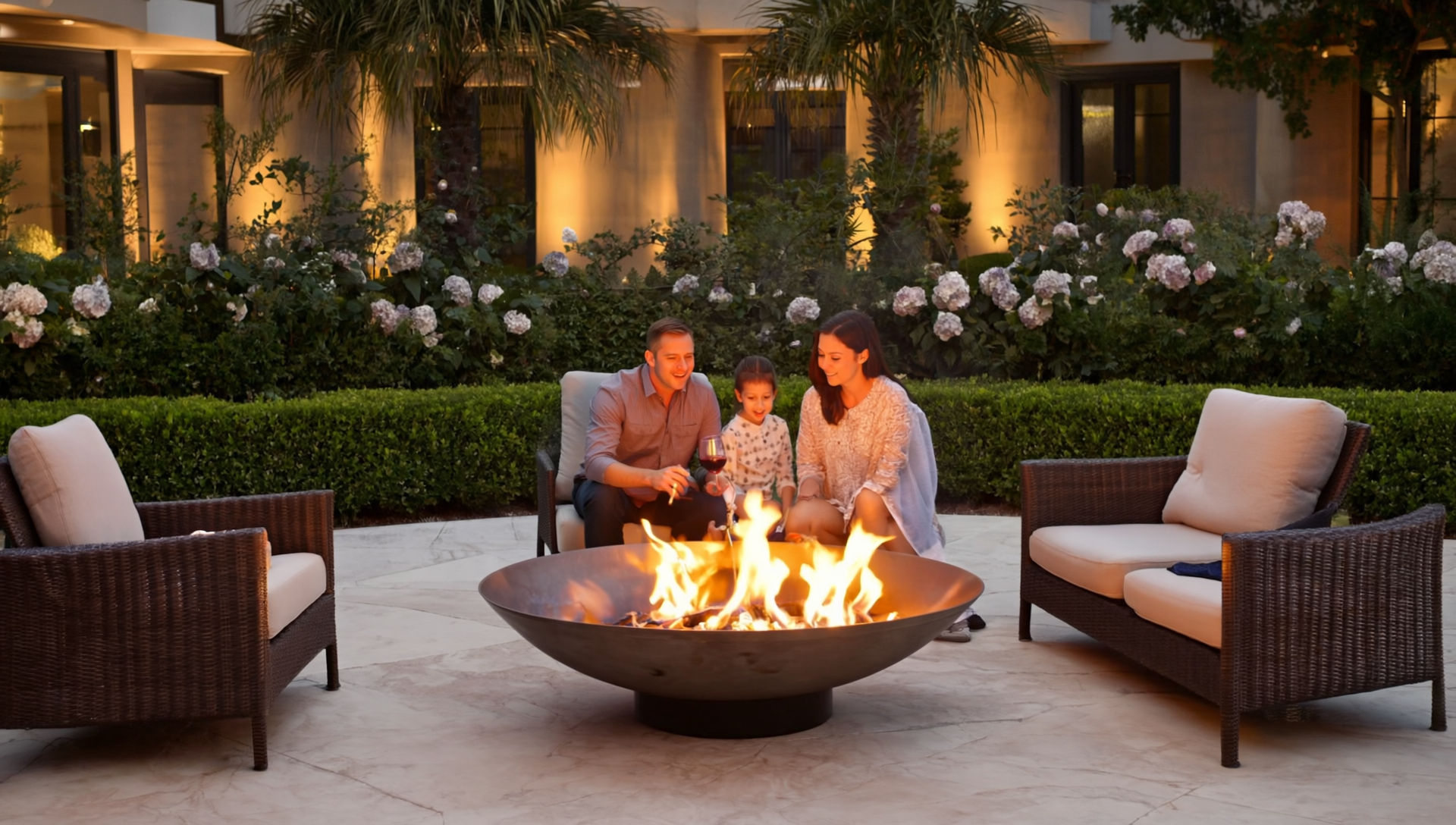 family enjoying the 1200mm cast iron fire pit