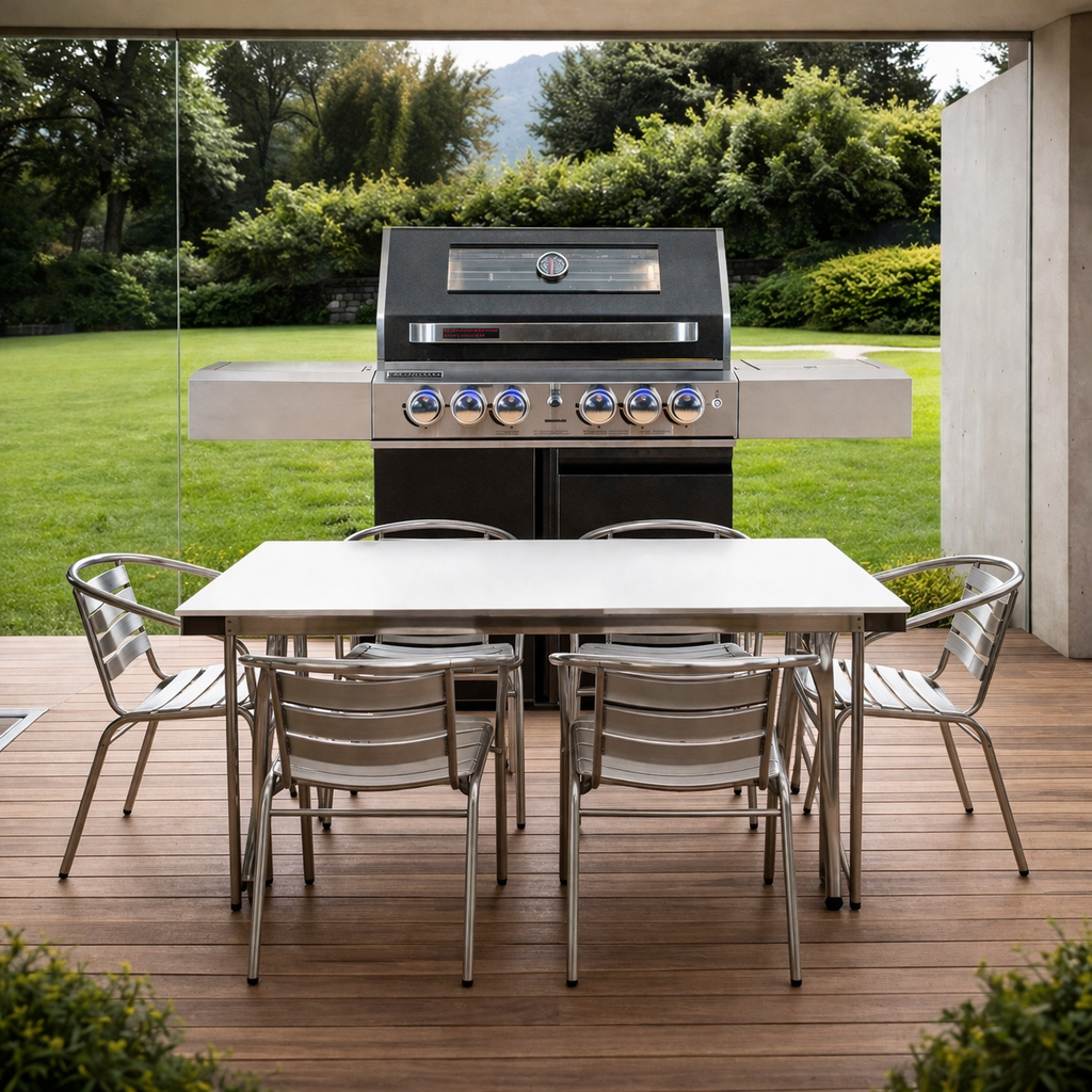 Grillmaster 4 BBQ Black in backyard