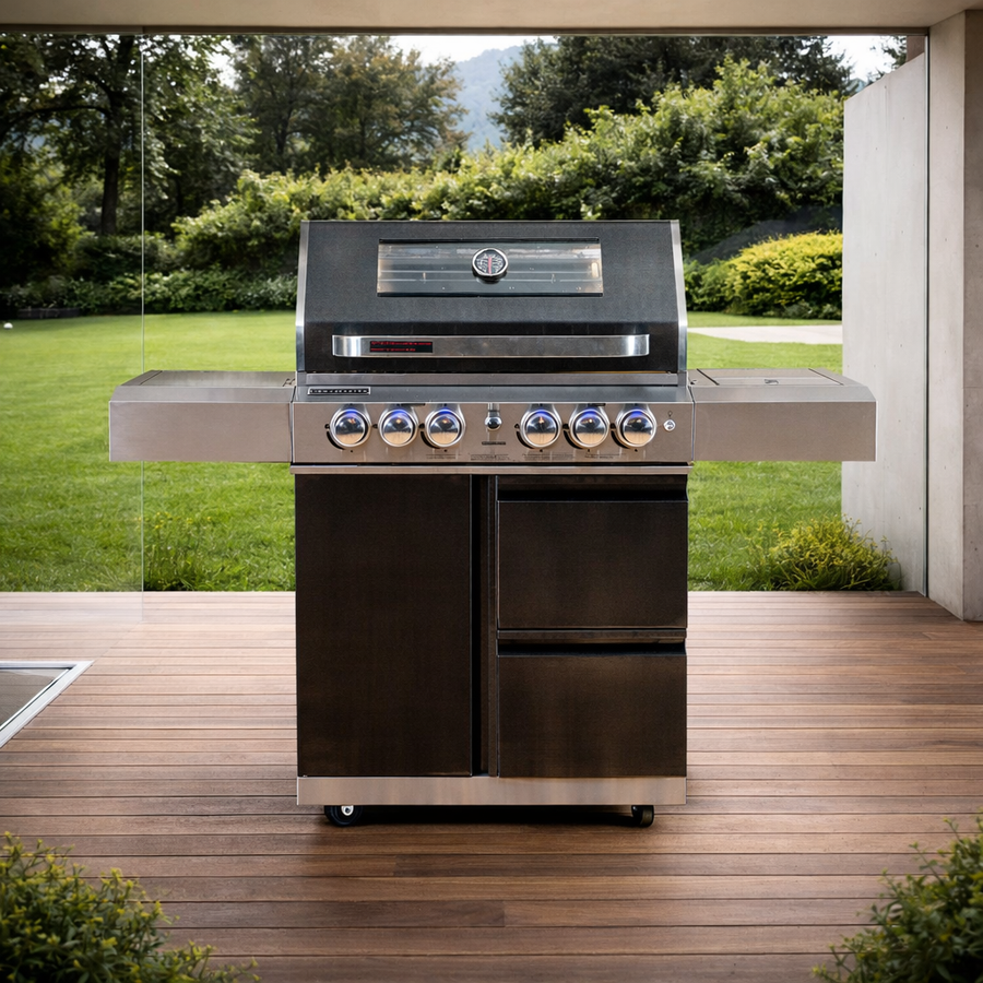 Grillmaster 4 Black BBQ in backyard setting