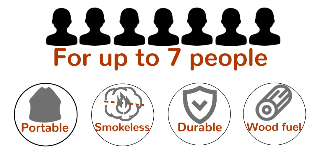 Smokeless fire pit suitable for 7 people to sit