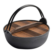 Load image into Gallery viewer, 29cm Cast Iron Sukiyaki Iron Pot Japanese Shabu Shabu Pot Pan Stockpot Wooden Lid Home Camping Picnic
