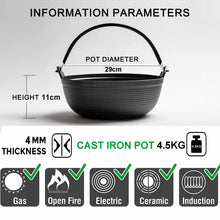Load image into Gallery viewer, 29cm Cast Iron Sukiyaki Iron Pot Japanese Shabu Shabu Pot Pan Stockpot Wooden Lid Home Camping Picnic
