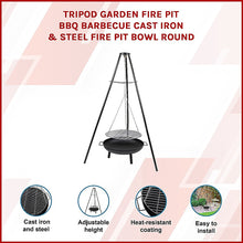 Load image into Gallery viewer, Tripod Garden Fire Pit BBQ Barbecue Cast Iron &amp; Steel Fire Pit Bowl Round
