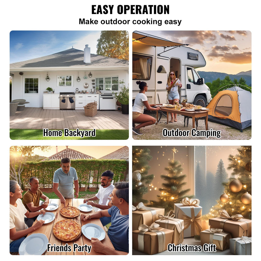 VEVOR Outdoor Pizza Oven, 12" Wood Fired Pizza Ovens, Pellet Pizza Stove with Thermometer, Portable Pizza Maker for Outside Backyard Patio Camping, Pizza Stone, Carry Bag, Shovel, Black