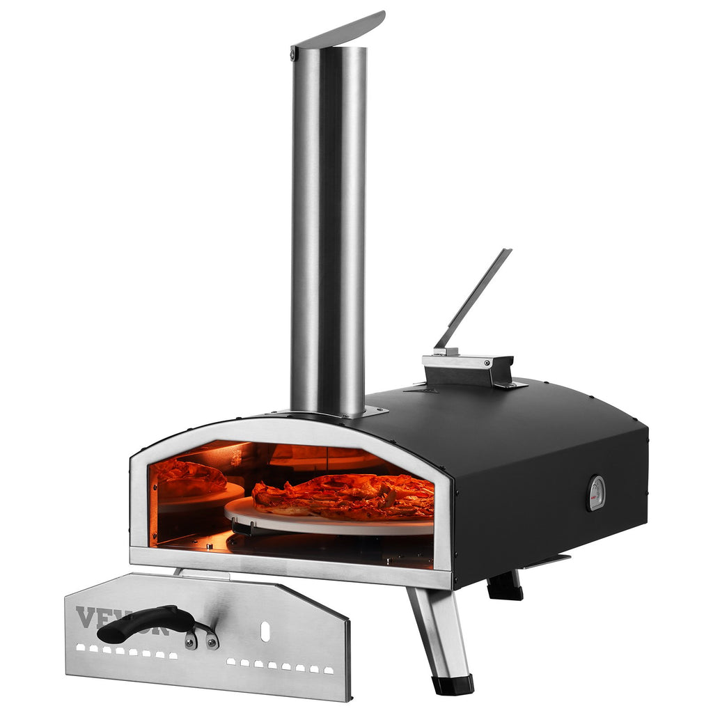 VEVOR Outdoor Pizza Oven, 12" Wood Fired Pizza Ovens, Pellet Pizza Stove with Built-in Thermometer, with Thickened Cordierite, Rotating Pizza Stone, Carry Bag, Shovel,  Portable Pizza Maker for Outside Backyard Patio Camping Black