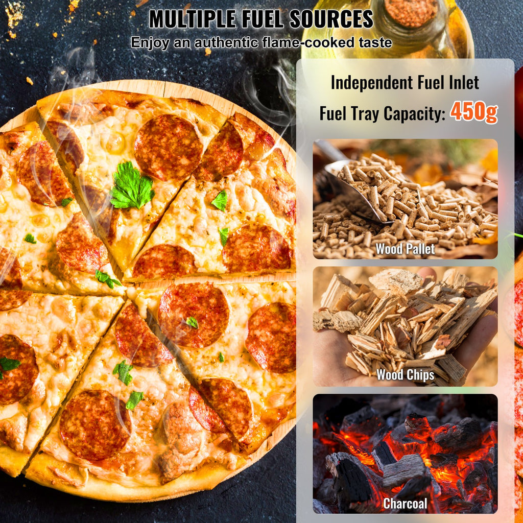 VEVOR Outdoor Pizza Oven, 12" Wood Fired Pizza Ovens, Pellet Pizza Stove with Built-in Thermometer, with Thickened Cordierite, Rotating Pizza Stone, Carry Bag, Shovel,  Portable Pizza Maker for Outside Backyard Patio Camping Black