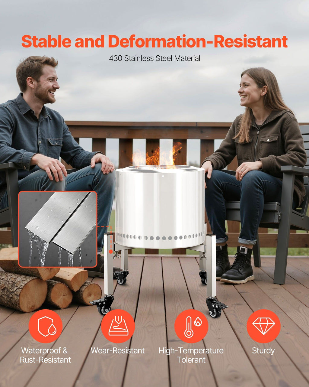 Fire Pit Stand, 38-68.6 cm Adjustable Stretch with 4 Casters, Firepit Stand for Solo Stove Bonfire Ranger Yukon & Other Outside Firepit, Stainless Steel Camping Fire Pit Accessory for Fireplace