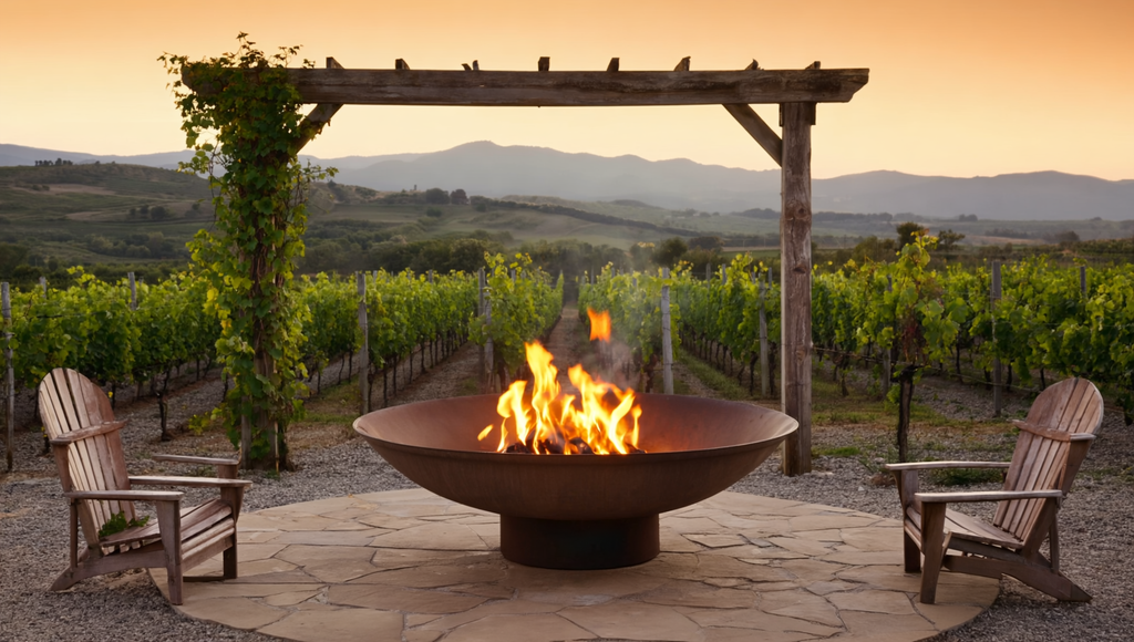 1200mm cast iron fire pit in a winery