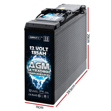 Load image into Gallery viewer, Giantz AGM Deep Cycle Battery 12V 135Ah Portable 4WD Sealed Marine Solar Slim
