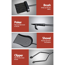 Load image into Gallery viewer, Grillz Fireplace Tool Set Fire Place Tools Poker Brush Shovel Stand Tongs
