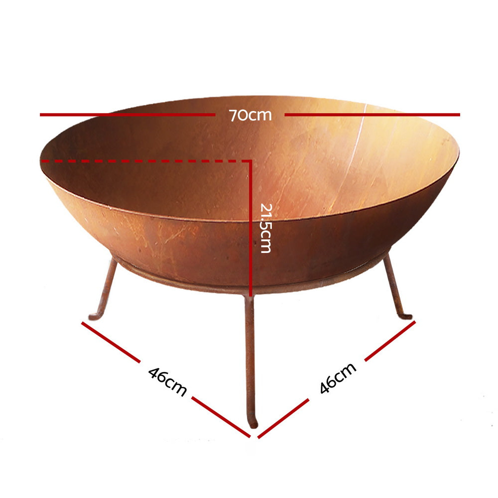 Grillz Fire Pit Charcoal Camping Rustic Burner Garden Outdoor Iron Bowl 70CM