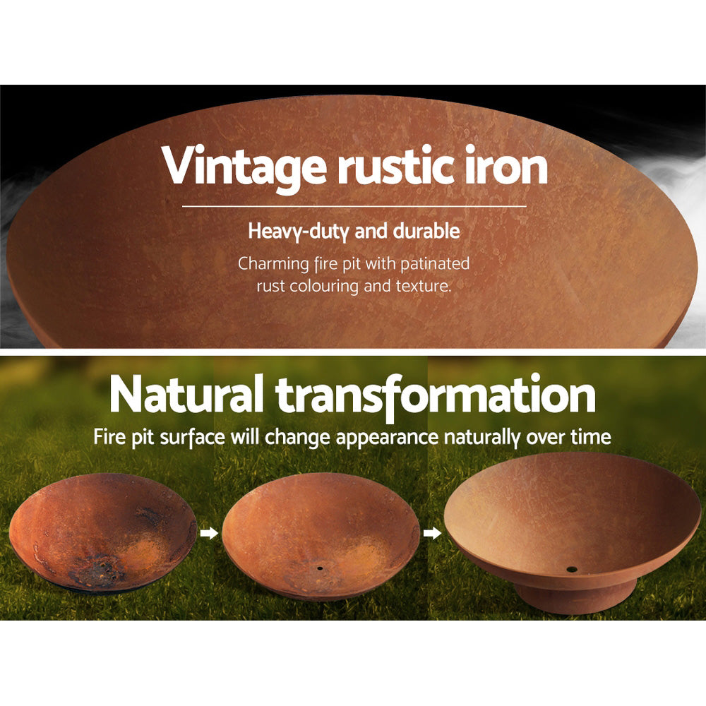 Grillz Rustic Fire Pit Vintage Campfire Wood Burner Rust Outdoor Iron Bowl 70CM
