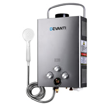 Load image into Gallery viewer, Devanti Outdoor Gas Hot Water Heater Portable Camping Shower 12V Pump Grey
