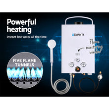 Load image into Gallery viewer, Devanti Portable Gas Water Heater 8LPM Outdoor Camping Shower White
