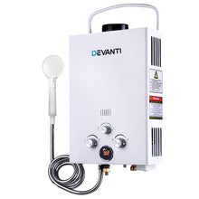 Load image into Gallery viewer, Devanti Portable Gas Hot Water Heater Outdoor Camping Shower 12V Pump White
