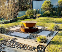 Load image into Gallery viewer, Metal fire pit lid on the fire pit
