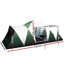 Load image into Gallery viewer, Weisshorn Family Camping Tent 12 Person Hiking Beach Tents (3 Rooms) Green
